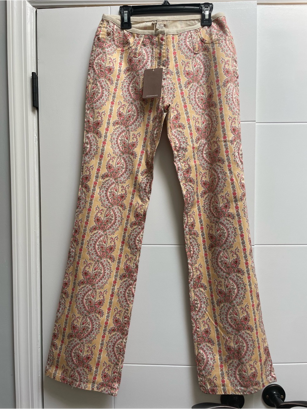 Anthropologie Elevenses Boho Floral Paisley Pants Sz 2 Yellow Pink Green NEW